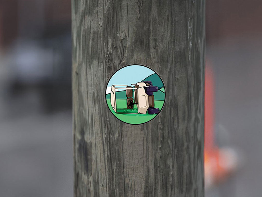 Sticker on a wood pole