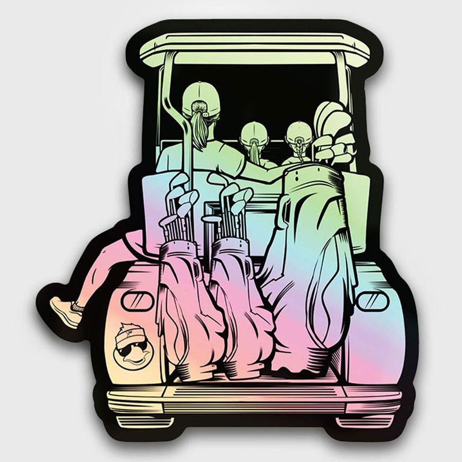 Mom & Daughters Golf Cart Holographic Sticker.