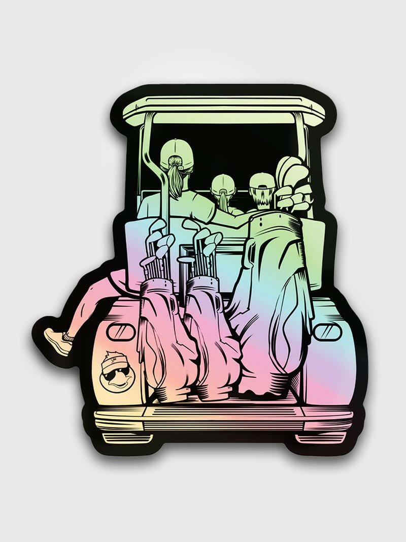 Mom & Kids Golf Cart Holographic Sticker.